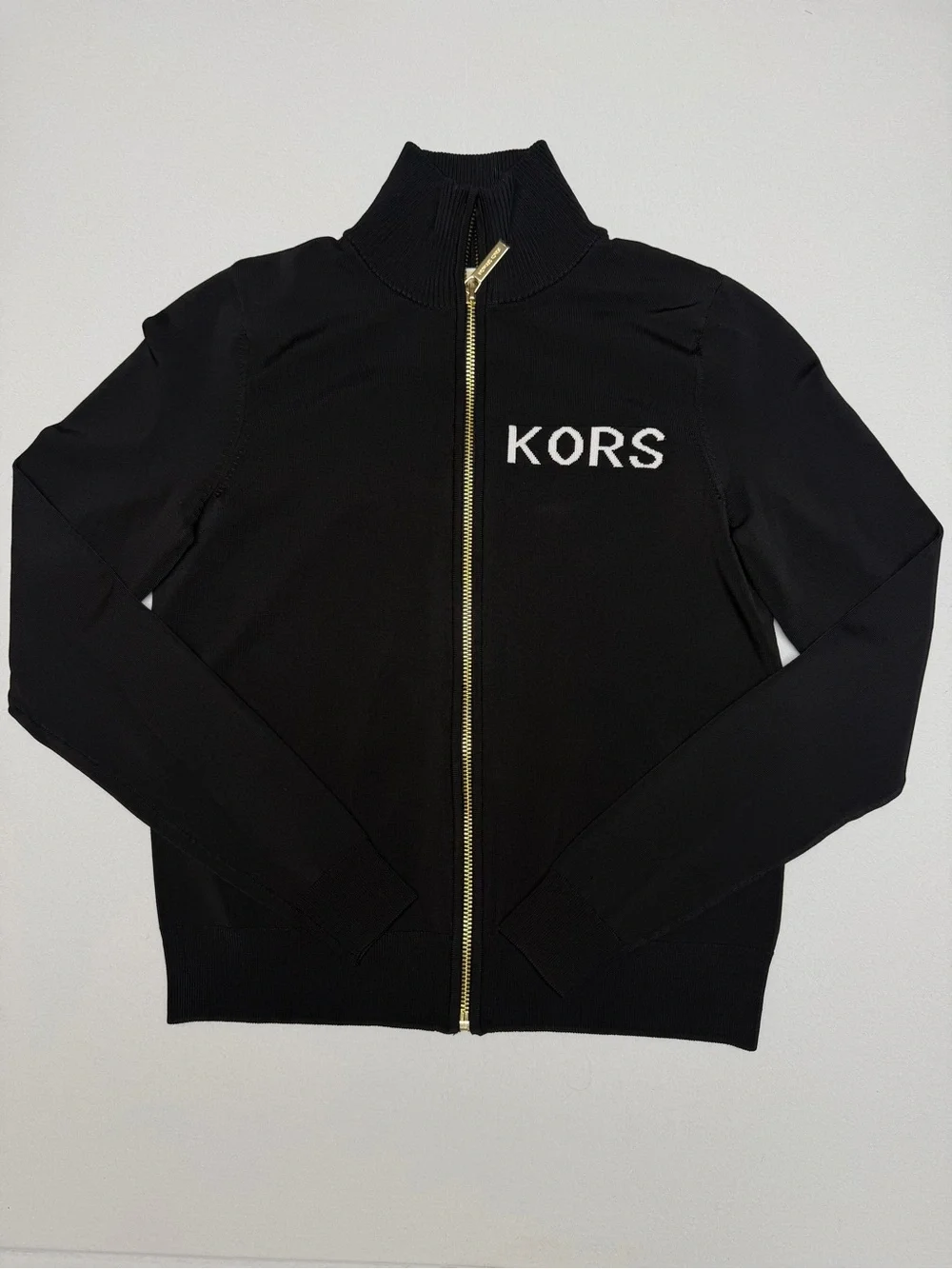 MICHAEL KORS NWT Black Gold Logo Zip Sweater Jacket XXS $175